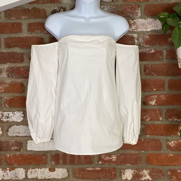 Theory Womens Laureema White Poplin Off-the-shoulder Size 0 - Picture 4 of 9